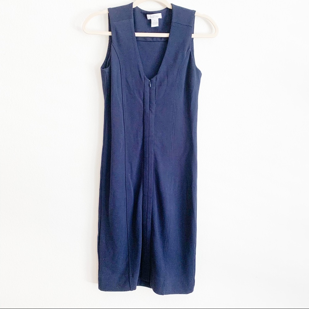 Barneys New York Navy Front Zip Sheath Dress Sz S